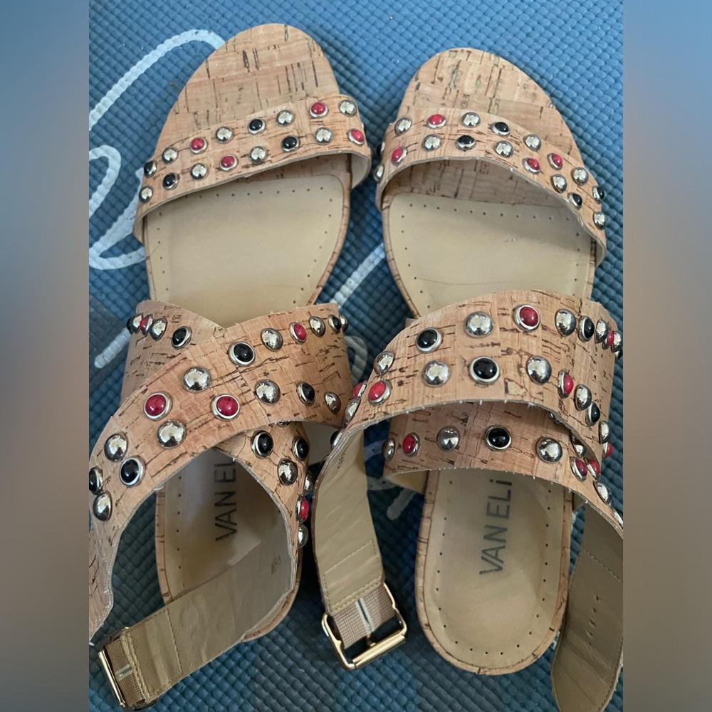 Vaneli sandals with silver, red, black studs. Size 9 1/2 M